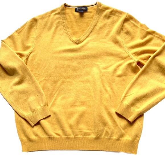 Brooks Brothers Sweater Pullover Yellow V-Neck Extra Fine Merino Wool Size L - Picture 3 of 5